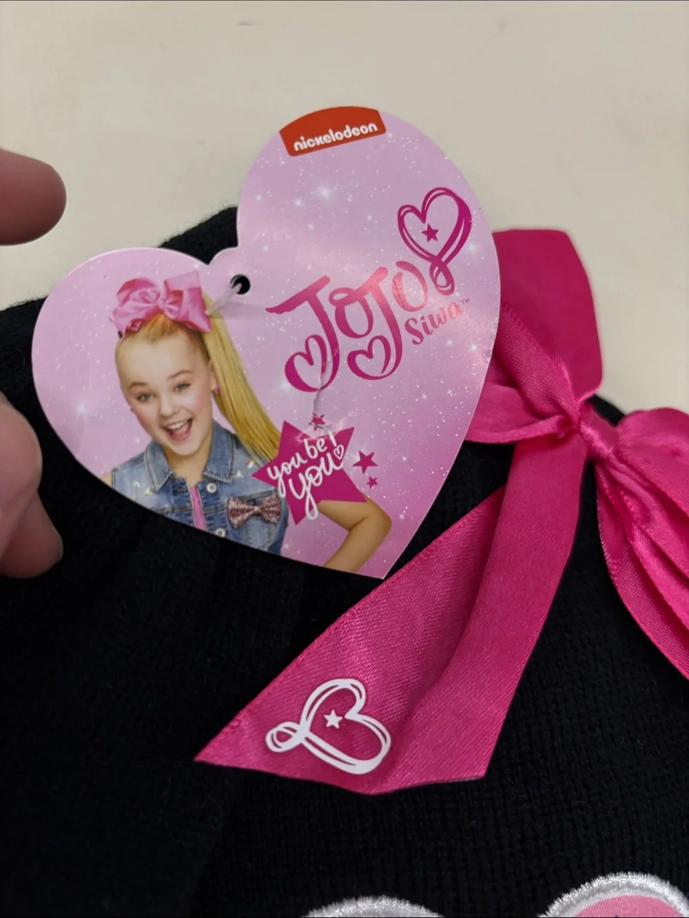NWT Nickelodeon Black Knit Jojo Siwa Beanie set With Matching Black Gloves